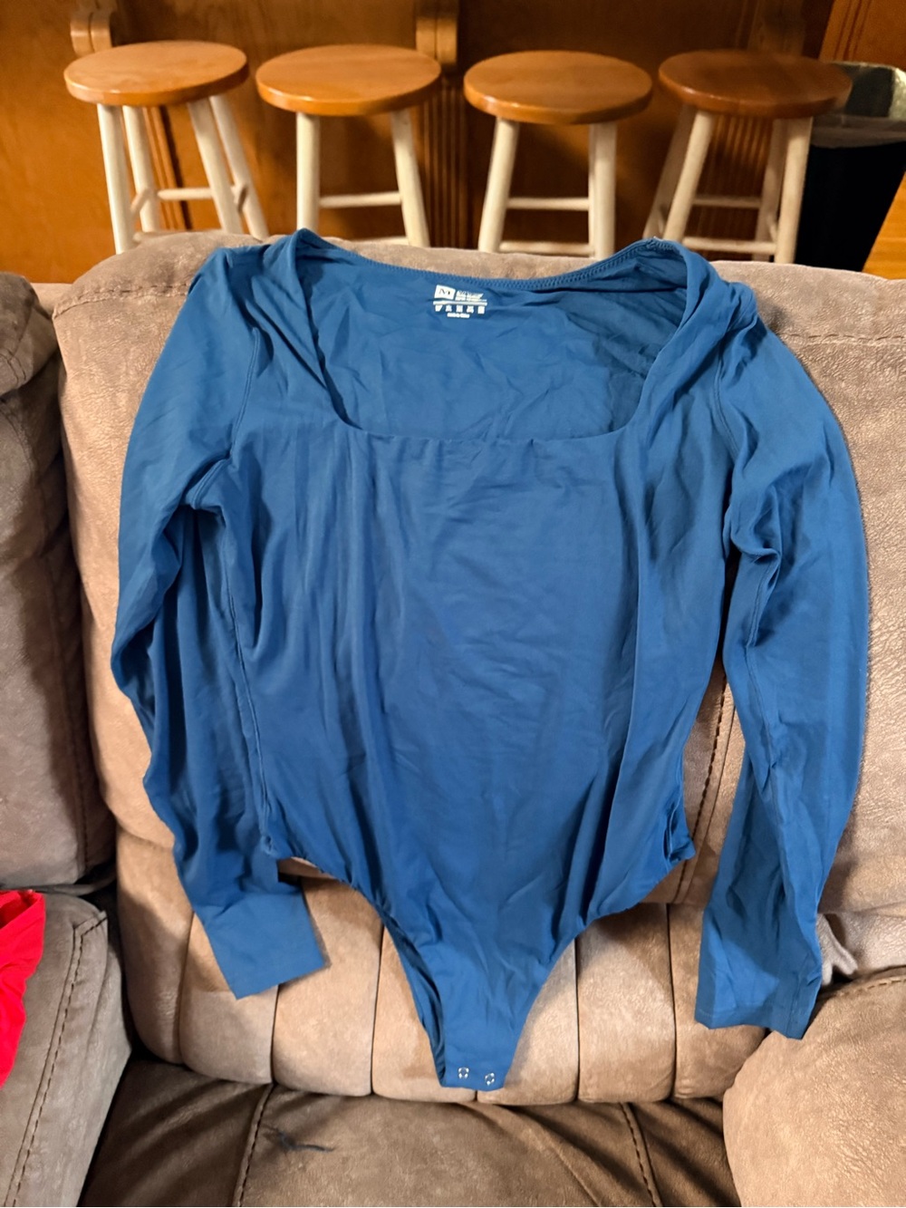 Long Sleeve Scoop Neck Bodysuit - Blue